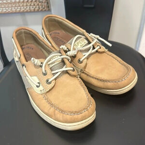 Sperry Songfish Leather Boat Shoe in Linen Oat size 7.5 EUC